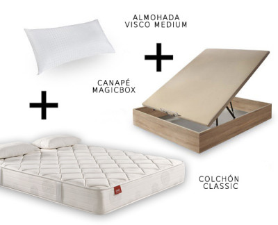 Pack Pikolin Kingdom 135x190 con colchón, canapé abatible color natural y 2  almohadas de regalo